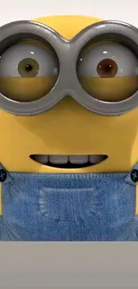 Cute Minion in blue overalls mobile wallpaper.