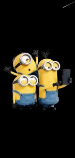 Minions taking a selfie on a black background wallpaper.