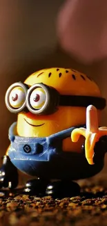 Adorable minion holding a banana on a vivid background.