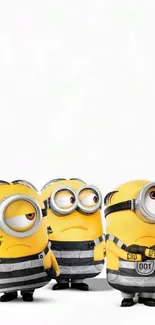 Vibrant Minions wallpaper with three adorable characters in playful poses.