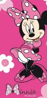 Minnie Mouse on pink floral mobile wallpaper.