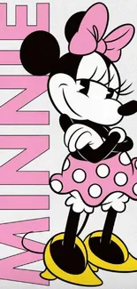 Minnie Mouse on a pink theme wallpaper with polka dots.