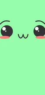 Mint green wallpaper with a kawaii face design.