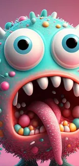 Cute, colorful monster with teal and pink hues on a playful mobile wallpaper.