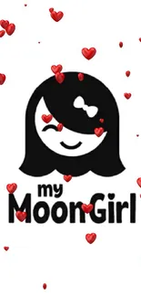 Cute black and white illustration of a moon girl for phone wallpaper.