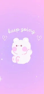 Cute bear with pink background and 'keep going' message.