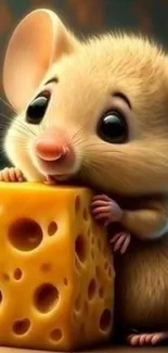 Cute mouse with cheese art wallpaper for phones.