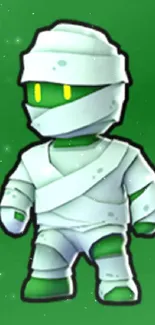 Cartoon mummy on a green mobile wallpaper.