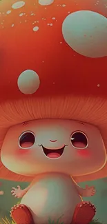 Adorable cartoon mushroom with a big smile and red cap.