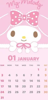 My Melody character January pink calendar wallpaper with adorable design.