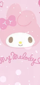 Cute pink character wallpaper with hearts.