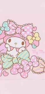 Cute My Melody wallpaper with pink bows.