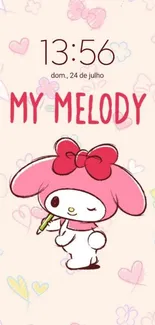 Adorable My Melody cartoon wallpaper with pink background.