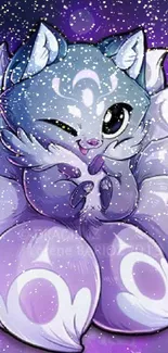 Cute mystical fox with purple hues in an enchanting wallpaper.