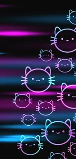 Neon cat faces wallpaper on black background.