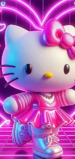 Cute cat in neon outfit with glowing pink background.