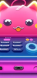 Cute neon retro mobile with playful character design.