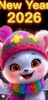 Adorable animal in colorful New Year 2026 theme.