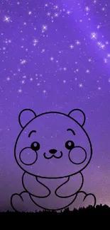 Cute bear and starry night sky wallpaper with purple tones.