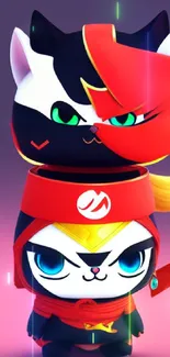 Adorable ninja cat duo illustration with vibrant colors.