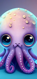 Cute octopus cartoon wallpaper with purple and blue tones.