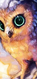 Cute illustrated owl with big eyes and vibrant colors.