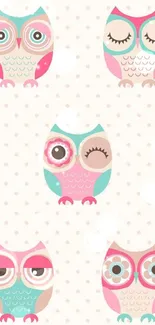 Cute owl pattern wallpaper with pastel colors.