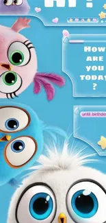 Cute owl-themed wallpaper with blue background featuring adorable graphics.