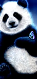 Cute panda with a colorful butterfly mobile wallpaper.