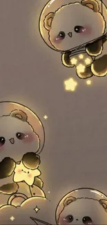 Cute panda astronaut wallpaper for mobile with stars.