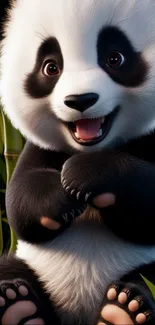 A cute cartoon panda with bamboo.