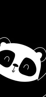 Cute cartoon panda on a black background wallpaper.