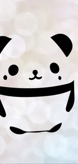 Adorable panda face bokeh wallpaper design in black and white for mobile phones.