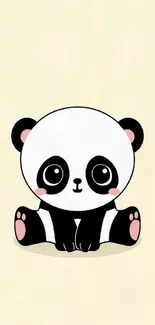 Cute cartoon panda sitting on cream background phone wallpaper.