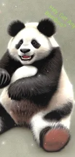 Cute animated panda sitting playfully with a joyful expression.