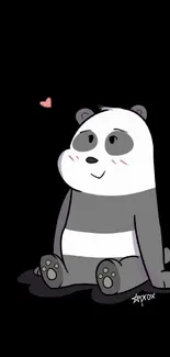 Cute cartoon panda with heart on a black background.