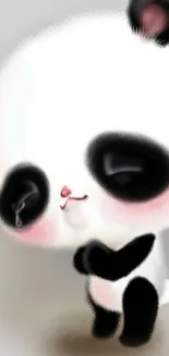 Cute panda cartoon wallpaper with gray background.