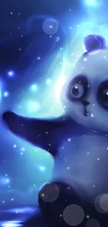 Charming panda with glowing blue lights wallpaper.