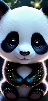 Cute, glowing panda in a fantasy setting with vibrant colors.