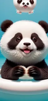 Cute panda floating in a playful cartoon style