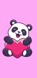 Cute panda holding heart with pink background