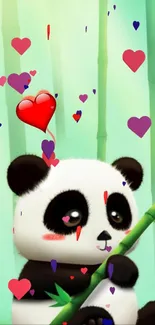 Adorable panda with hearts mobile wallpaper