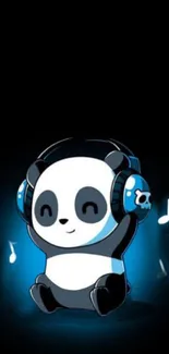 Panda with headphones mobile wallpaper with a musical theme.