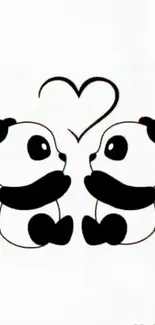 Cute pandas with heart design illustration on white background.