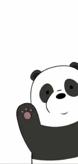 Minimalist cute panda waving on white background.