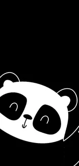 Minimalist black and white panda illustration on mobile wallpaper.