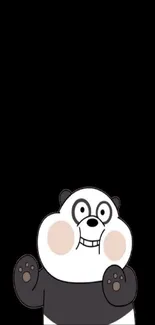 Cute cartoon panda on black background wallpaper.