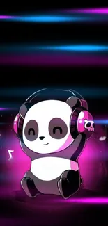 Cute panda with headphones and neon lights.