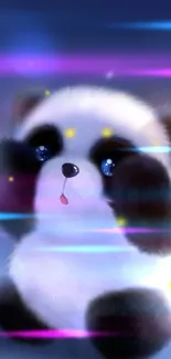 Adorable fluffy panda in blue night wallpaper.