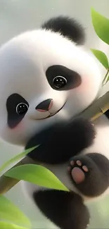 Cute panda on bamboo in cartoon style.